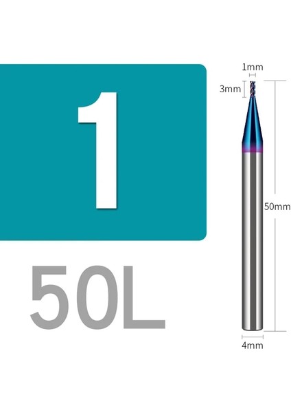 1X3X4X50 HRC65°4F Freze Kesici 1,2,3,4,5,6MM,7MM,8,9MM,10,11,12,13,20MM Yüksek Sert Parçaların Işlenmesi Için Bıçak Çapıdüz Kafalı Freze (Yurt Dışından)
