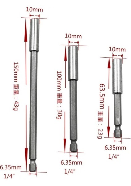 3 Adet 63.5 100 150MM 1/4 Elektrikli Toplu Kafa Güçlü Manyetik Biyel Tabanca Matkap Uzatma Çubuğu Uzatma Çubuğu 6.35MM Kol Hızlı Adaptör (Yurt Dışından)