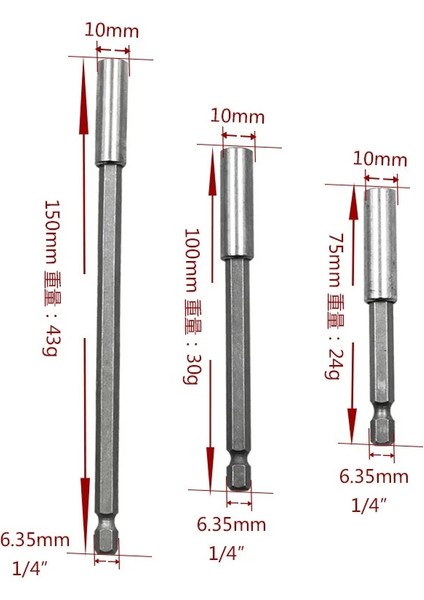 3 Adet 63.5 100 150MM 1/4 Elektrikli Toplu Kafa Güçlü Manyetik Biyel Tabanca Matkap Uzatma Çubuğu Uzatma Çubuğu 6.35MM Kol Hızlı Adaptör (Yurt Dışından) indirimleri