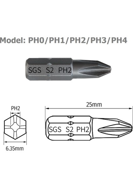 Ph0 5 Adet/paket Ph2 Tornavida Ucu Seti S2 Çelik Hassas Manyetik Vida Aracı 1/4 ''hex Shank Elektrikli Tornavida Kafası 25MM (Yurt Dışından) fiyatları
