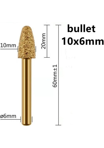Mermi 10X6 6mm Vakum Kaynaklı Elmas Taşlama Kafası Çapaklar Gravür Matkap Uçları Taş Alaşım Yeşim Soyma Dökme Demir Parlatma Oyma Araçları (Yurt Dışından)