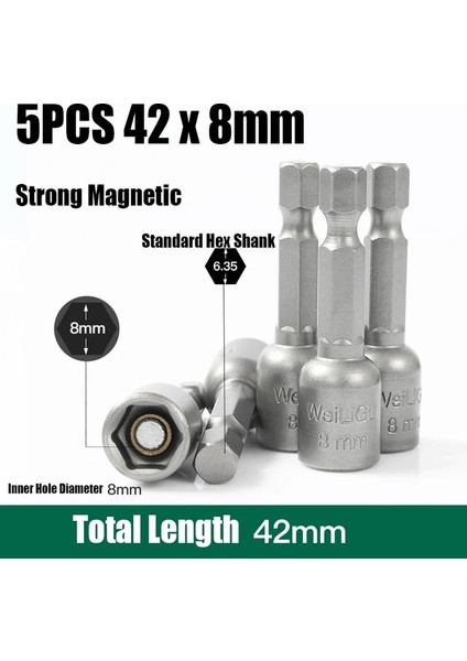 5 Adet 42X8MM 5/10 Adet 42/45/48MM Darbe Altıgen Soket 8mm Manyetik Somun Tornavida Matkap Ucu Adaptörü Hex Shank Elektrikli Darbeli Tornavida Soket Seti (Yurt Dışından)