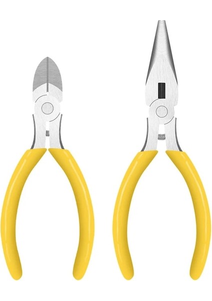 2 Adet Taşınabilir Dayanıklı Karbon Çelik Dövme Mücevherat Pense Hafif Yapma Boncuk Mini Pense Aracı Yuvarlak Düz Uzun Burun (Yurt Dışından)