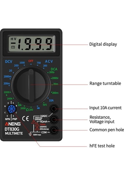 Siyah DT830B LCD Dijital -830B Sarı Voltmetre Ohmmetre Ampermetre Multimetre El Test Cihazı DT830B Dc Ev Test Cihazı (Yurt Dışından)