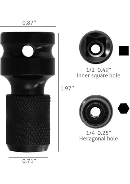 Siyah 1/2 Inç Kare 1/4 Inç Hex Cırcır Soket Anahtarı Soket Adaptörü Ingiliz Anahtarı Takımı Sürücü Dönüştürücü Darbe Aracı Lengte 50MM (Yurt Dışından)