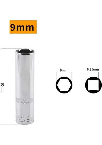 9mm 1 Adet 1/4 ''hex Soket Adaptörü 4-14MM Derin Cırcır Anahtarı Kafası 50MM Uzunluk Darbeli Sürücü El Aletleri Araba Tamir Aksesuarları (Yurt Dışından)