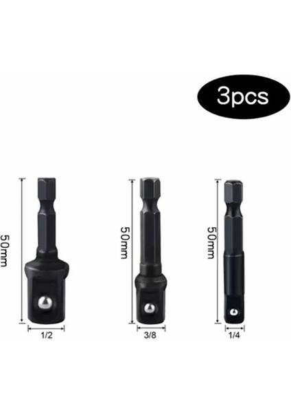 Kısa 3 Adet (1 Takım) Darbe Soketi Adaptör Soket Seti Darbe Soketi Adaptörü Dönüştürücü 1/4 3/8 1/2 Inç Somun Sürücü Soket Hex Shank Uzatma El Aleti (Yurt Dışından)