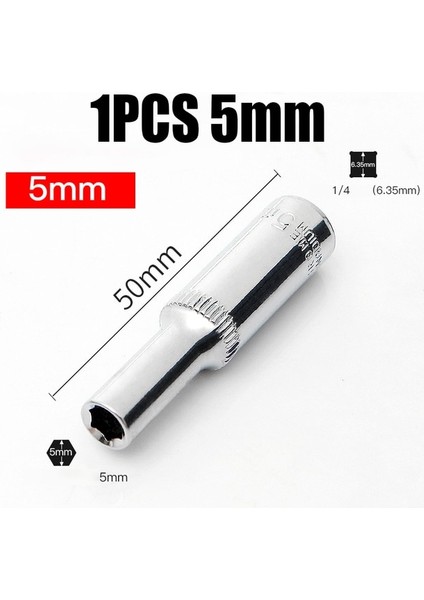 1 Adet 5mm 4MM-14MM 50MM Altıgen Kısa Soket 1/4 "6.35MM Kafa Arayüzü Lokma Anahtar Metrik Altıgen Anahtar Kol Cırcır Anahtarı Tamir El Aleti (Yurt Dışından)