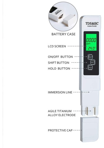 Tds-Ec 3'ü 1 Arada Tds Ec Içme Suyu Ölçer A1 Ec Tds Test Cihazı, Arkadan Aydınlatmalı Su Kalitesi Testi (Yurt Dışından)