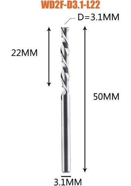 WD2F-D3.1-L22 Dreanique 1 Adet Katı Karbür Freze Kesici 3.175 4 6 8mm 2 Flüt Spiral Yönlendirici Bit Karbür End Mill Ahşap Mdf Aşağı Kesim (Yurt Dışından)