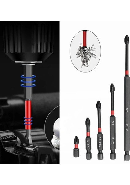 75MM Manyetik Toplu Kafa Darbe Güçlü Çapraz Ph2 Yüksek Sertlik Tornavida 25/50/75/90/100/150MM Anti Kaymaz Su Geçirmez Uç Seti (Yurt Dışından)