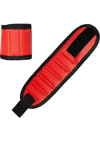 Kırmızı 5 Mıknatıs Yeni Güçlü Manyetik Bileklik Taşınabilir Alet Çantası Vida Çivi Somun Cıvata Matkap Ucu Tamir Kiti Organizatör Depolama (Yurt Dışından)