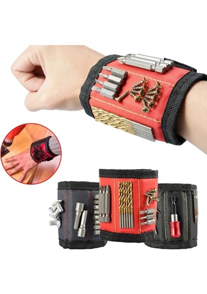 Kırmızı 5 Mıknatıs Yeni Güçlü Manyetik Bileklik Taşınabilir Alet Çantası Vida Çivi Somun Cıvata Matkap Ucu Tamir Kiti Organizatör Depolama (Yurt Dışından) indirimleri