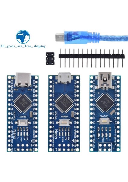 Nano 3.0 168P Mini / Tip-C / Mikro USB Nano 3.0 Arduino CH340 USB Sürücüsü Için Önyükleyici Uyumlu Nano Denetleyici ile 16MHZ ATMEGA328P (Yurt Dışından) fiyatları
