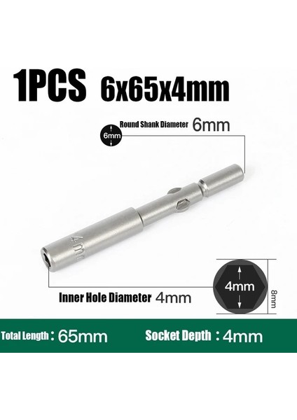 6X65X4MM 1 Adet 4MM-19MM Darbe Altıgen Soket 6mm Yuvarlak Şaft Vida Somun Sürücü Allen Anahtarı 802 Elektrikli Tornavida Matkap Ucu Adaptör Soketi Kiti (Yurt Dışından)
