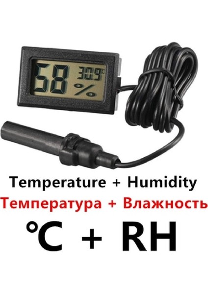 Telli Siyah Mini LCD Dijital Kapalı Uygun Sıcaklık Sensörü Nem Ölçer Termometre Higrometre Ölçer Aletler Kablo (Yurt Dışından)