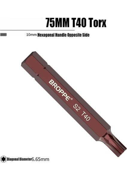 75MM T40 Torx 30/75MM T20/25/30/40/45/50/55 Torx Elektrikli Tornavida Uçları Güçlü Manyetizma Hex Shank Toplu Kafa S2 Yüksek Sertlik Uçları Araçları (Yurt Dışından)