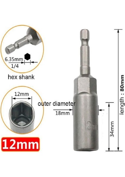 12MM 1 Adet 1/4 "hex Sürücü Soket Darbe Somun Cıvata Matkap Uçları Kol Nozulları Adaptörü 80MM Uzunluk Tornavida Ucu El Aletleri (Yurt Dışından)