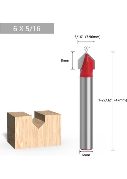 10 1 Adet 1/4 "6.35MM 6mm Shank Freze Kesicisi Ahşap Oyma 90 V Tipi Planya Kesici Oyma Kanal Açma Araçları Yönlendirici Bit Seti Güvenlik (Yurt Dışından)