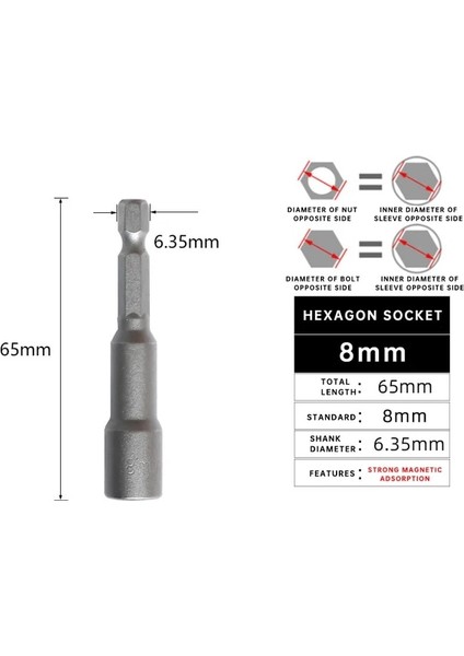 8mm Lokma Anahtar 6-19MM 1/4 ''şap Altıgen Kollu Nozullar Vida Somun Anahtarı Aracı Seti Adaptörü Matkap Ucu Tamir El Aleti Tornavida (Yurt Dışından)