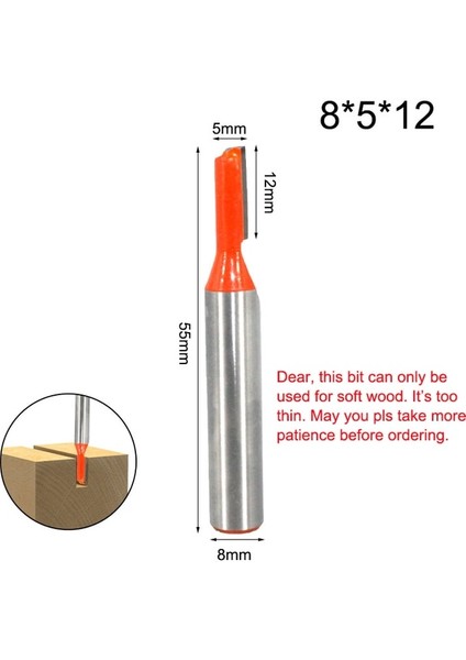 8x5 Tek Flüt Lavıe 1 Adet 8mm Shank Düz Bit Tungsten Karbür Çift Flüt Freze Uçları Freze Kesicisi Ahşap Doğrama Aracı C08-002 (Yurt Dışından)