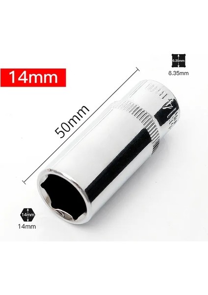 BS09-14MM-5CM 1 Adet 1/4 "sürücü Derin Lokma Seti Crv El Aletleri 6 Nokta Uzun Soket Hex Onarım Aracı (Yurt Dışından)