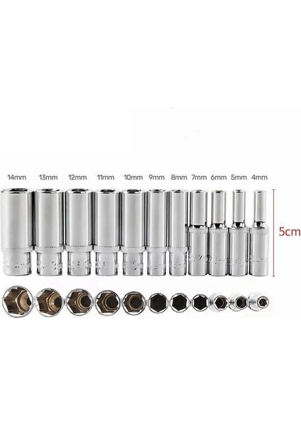 BS09-14MM-5CM 1 Adet 1/4 "sürücü Derin Lokma Seti Crv El Aletleri 6 Nokta Uzun Soket Hex Onarım Aracı (Yurt Dışından)