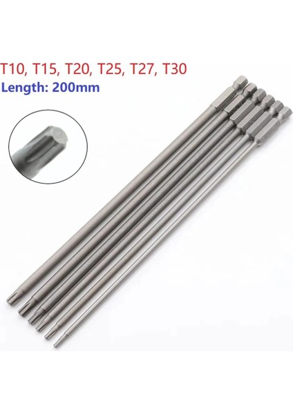T25 1 Adet 200MM Uzun T10-T30 Manyetik Torx Tornavida Uçları Seti Elektrikli Tornavida Kafa Torx Tornavida T10 T15 T20 T25 T27 T30 (Yurt Dışından)
