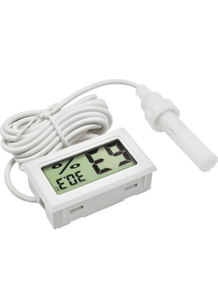 Beyaz Fy-12 Mini LCD Dijital Termometre Higrometre Ölçer Test Cihazı Probu Kuluçka Akvaryum Sıcaklık Nem Ölçer Probu ile 1.5 M (Yurt Dışından)