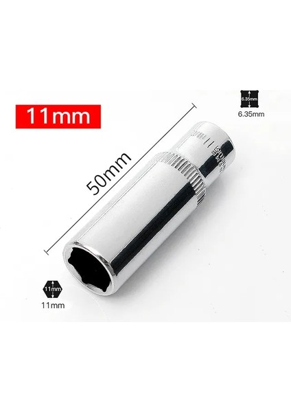 BS09-11MM-5CM 1 Adet 1/4 "sürücü Derin Lokma Seti Crv El Aletleri 6 Nokta Uzun Soket Hex Onarım Aracı (Yurt Dışından)