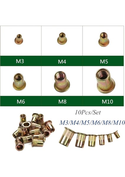 20 Adet 10/20 Adet M3 M4 M5 M6 M8 M10 Çinko Kaplama Tırtıllı Somun Rivnut Düz Kafa Dişli Perçin Ekleme Nutsert Kap Perçin Somun (Yurt Dışından)