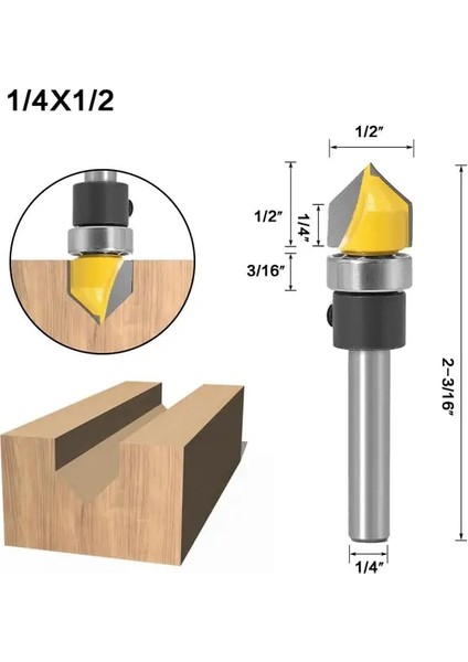 V. Kanal Açma 6.35X12.7 1/4 "6mm Shank Desen Bit Gömme Trim Bit Düz Bit Rulman Menteşe Zıvana Açma Yönlendirici Bit Ahşap Giyotin Kesici (Yurt Dışından)