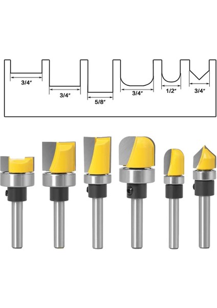 V. Kanal Açma 6.35X12.7 1/4 "6mm Shank Desen Bit Gömme Trim Bit Düz Bit Rulman Menteşe Zıvana Açma Yönlendirici Bit Ahşap Giyotin Kesici (Yurt Dışından) fiyatları