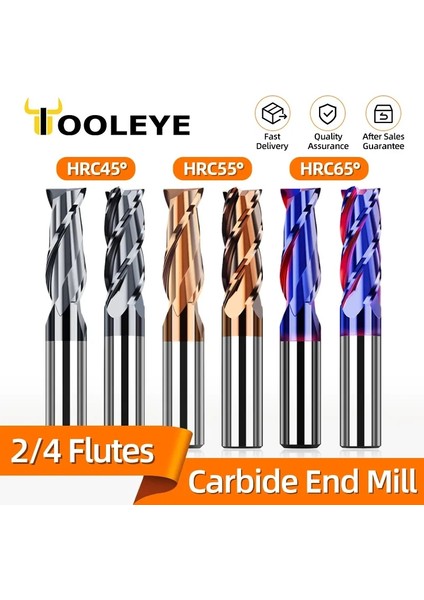 D1.5XD4X50L HRC45 2f Tooleye Karbür Parmak Frezeler Alaşım Tungsten Çelik Freze Kesici Cnc Işleme Kaplama Için Kesici Takım Düz Metal Kesici 2/4 Flüt (Yurt Dışından)