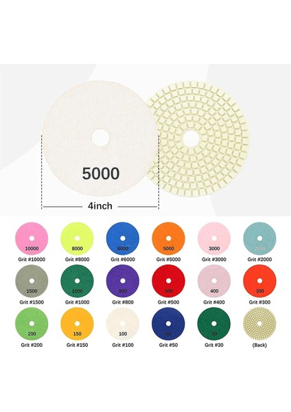2000 Grit 1 Adet 4 Inç 100MM Elmas Parlatma Pedleri Seti Islak/kuru Granit Taş Beton Mermer Parlatma Kullanımı Taşlama Diskleri Seti (Yurt Dışından)