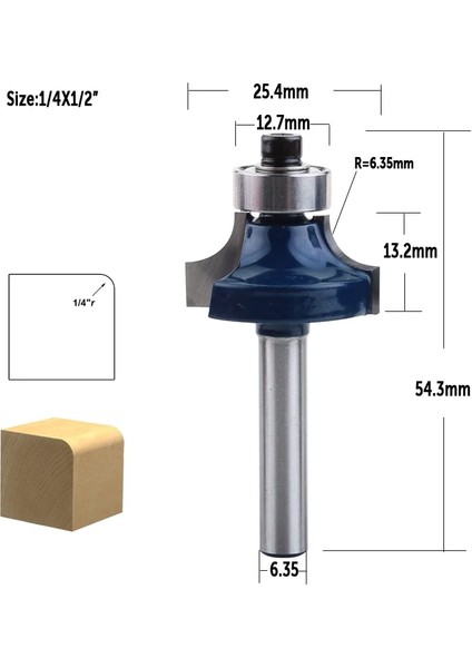 6.35MMX6.35MM Chwjw 1/4 "köşe Yuvarlak Yönlendirici Bit Üzerinde Rulman Freze Kesicisi Ahşap Ağaç Işleme Aleti Tungsten Karbür (Yurt Dışından) indirimleri