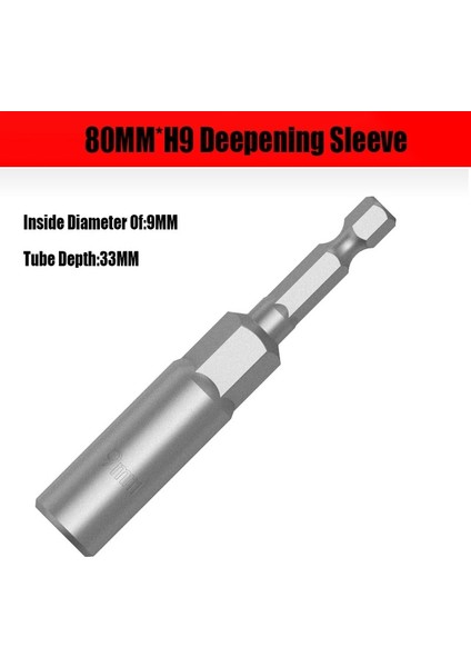 80MM x H9 80 mm H6-H19 Elektrikli Tornavida Altıgen Somun Soket Kol Uzatılmış Hiçbir Manyetik Derinleşen Somun Tornavida Kol Yüksek Sertlik Bit (Yurt Dışından)