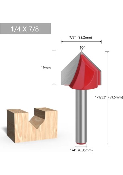 07 1 Adet 1/4 "6.35MM 6mm Shank Freze Kesicisi Ahşap Oyma 90 V Tipi Planya Kesici Oyma Kanal Açma Araçları Yönlendirici Bit Seti Güvenlik (Yurt Dışından)