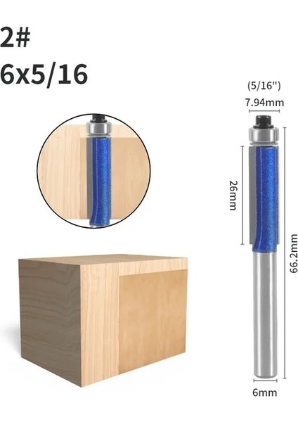 6x7.94 Nxwınd 6mm 6.35MM Shank Gömme Trim Bit Yönlendirici Bit Ağaç Işleme Freze Kesicisi Ahşap Bit Yüz Değirmeni (Yurt Dışından)