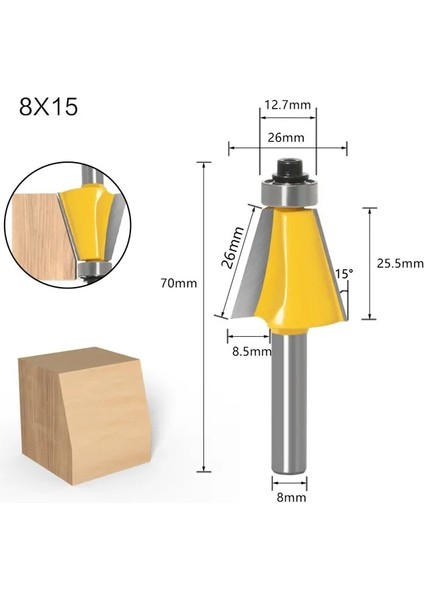 8mm 15 Derece 1 Adet 1/4 "6 mm 8 mm 1/2" 12 mm Shank Freze Kesicisi Ahşap Oyma Pah Yönlendirici Bit 15 Derece Eğim Kenar Freze Kesicisi Woodorking (Yurt Dışından)