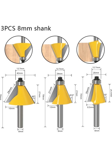 8mm 15 Derece 1 Adet 1/4 "6 mm 8 mm 1/2" 12 mm Shank Freze Kesicisi Ahşap Oyma Pah Yönlendirici Bit 15 Derece Eğim Kenar Freze Kesicisi Woodorking (Yurt Dışından)