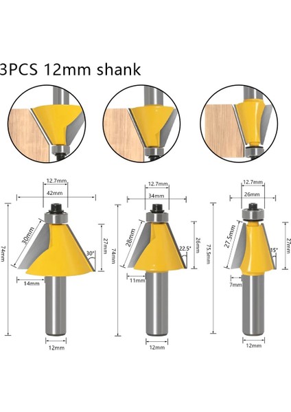 8mm 15 Derece 1 Adet 1/4 "6 mm 8 mm 1/2" 12 mm Shank Freze Kesicisi Ahşap Oyma Pah Yönlendirici Bit 15 Derece Eğim Kenar Freze Kesicisi Woodorking (Yurt Dışından)