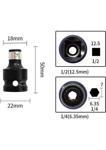 D 1 Takım Çelik 1/2 "kare 1/4" Altıgen Cırcır Soket Anahtarı Soket Adaptörü Ingiliz Anahtarı Takımı Sürücü Dönüştürücü Darbe Aracı 50*23*18MM Yeni (Yurt Dışından)
