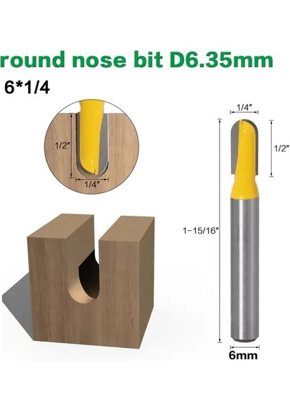 Yuvarlak Burun BIT6.35MM 6mm Shank Freze Uçları Seti Çekirdek Kutu Bit Yuvarlak Burun Ucu 90 Derece V-Oluk Bit Ağaç Işleme Araçları Için (Yurt Dışından)
