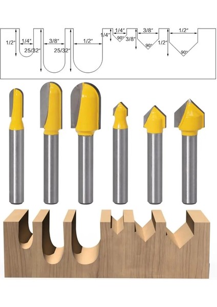 Yuvarlak Burun BIT6.35MM 6mm Shank Freze Uçları Seti Çekirdek Kutu Bit Yuvarlak Burun Ucu 90 Derece V-Oluk Bit Ağaç Işleme Araçları Için (Yurt Dışından) modelleri