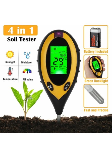 4'ü 1 Arada Toprak Test Cihazı 4'ü 1 Arada Dijital Toprak Nemi Test Cihazı, Sıcaklık, Güneş Işığı Yoğunluğu, Ph Ölçer Bahçecilik, Tarım, Bitkiler Için Toprak Test Ölçer (Yurt Dışından) fırsatları