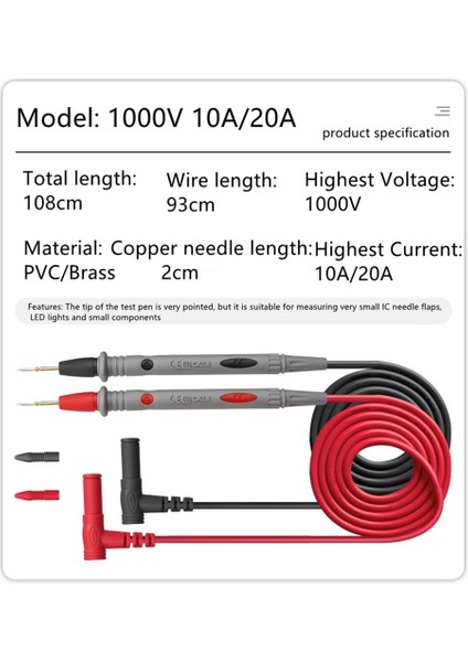 1000V 20A Multimetre Testi Kabloları Evrensel Prob Testi Pin Ac Dc 1000V 20A 10A Cat Iıı Ölçüm Probları Kalem Için Çok Metre Test Cihazı (Yurt Dışından)