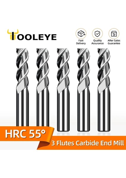 D5XD5X50L 1 Adet HRC55 3f Tooleye HRC55 3 Flüt Karbür Freze Tungsten Uçlu Freze Cnc Araçları Için Cnc Aracı Katı Karbür Alüminyum Kompozit Paneller (Yurt Dışından)