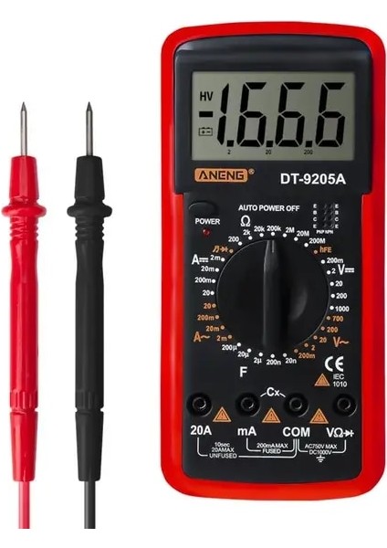 Kırmızı Aneng DT-9205A Dijital Voltmetre Akım Gerilim Metre Direnç Test Cihazı (Yurt Dışından)