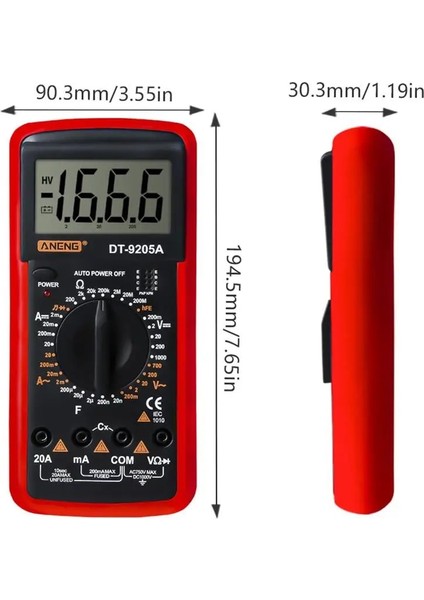 Kırmızı Aneng DT-9205A Dijital Voltmetre Akım Gerilim Metre Direnç Test Cihazı (Yurt Dışından)